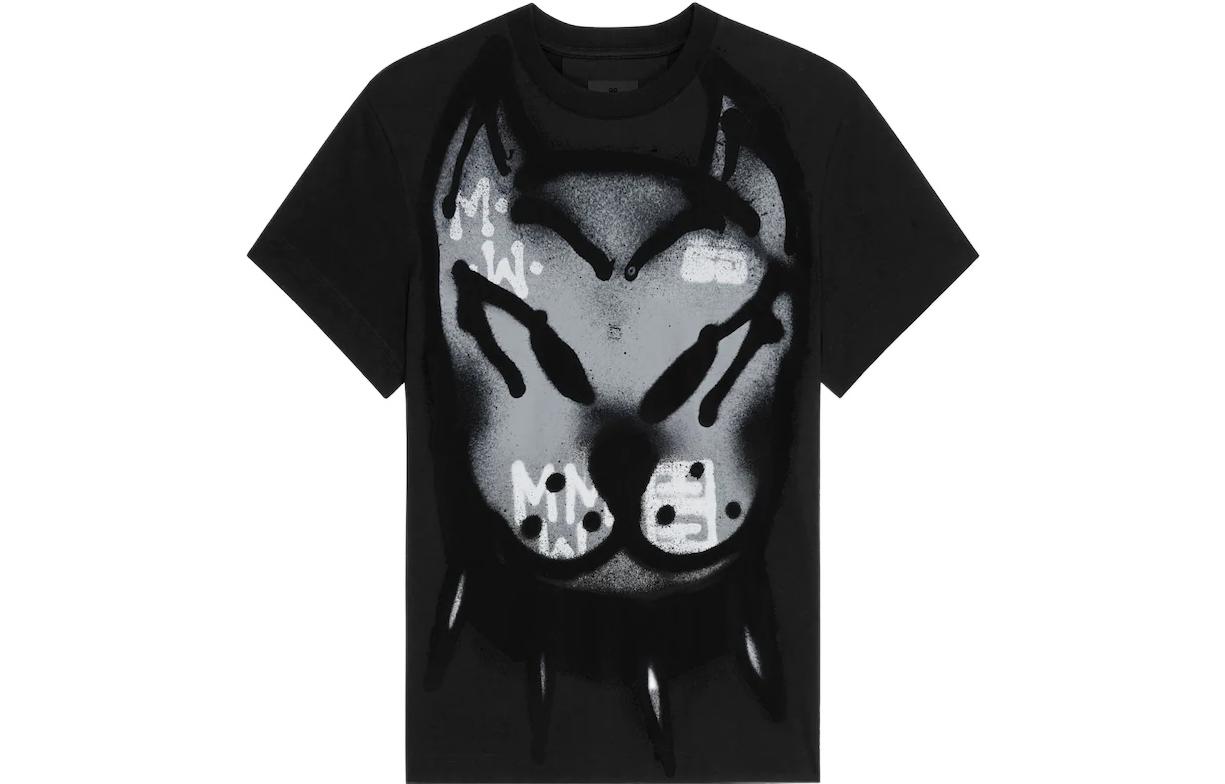(Women) GIVENCHY Chito  Black Dog Print Crewneck T-Shirt. BW707Z3ZAK-001