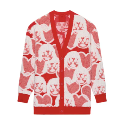 (Women) Givenchy Chito FW21 Oversized Graffiti Doll Heart Knit Sweater Women Red BW90D44ZAN-616