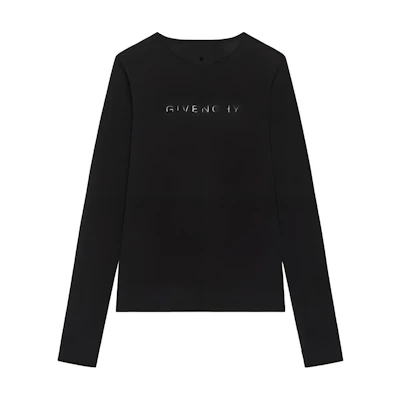 (Women) Givenchy Chito SS22 Black Cotton Letter Print Long Sleeve T-Shirt. BW70903Z7C-001