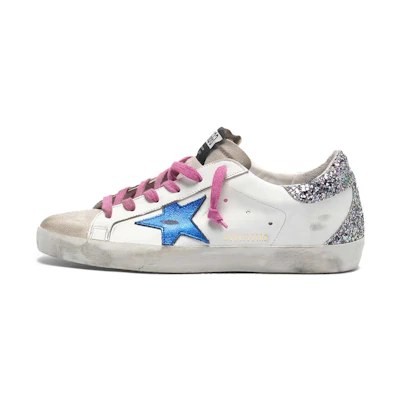 (W) Golden Goose 'Metallic Star Glitter Heel White'