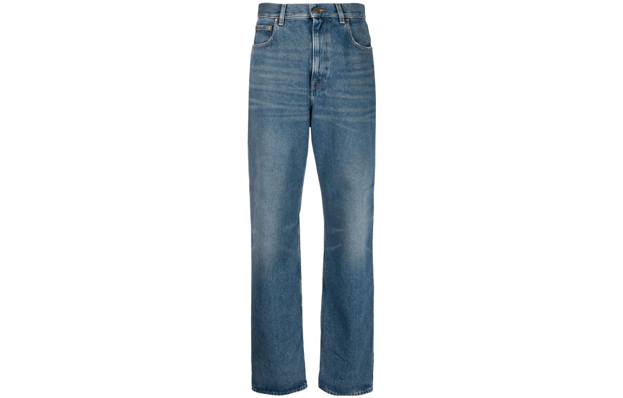 Order (W) Golden Goose Jeans Biru Mid-Rise Straight-Leg Minimalis GWP00844P00062150100