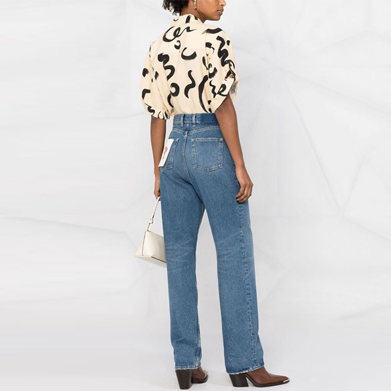 Shop (W) Golden Goose Jeans Biru Mid-Rise Straight-Leg Minimalis GWP00844P00062150100