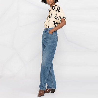 (W) Golden Goose Jeans Biru Mid-Rise Straight-Leg Minimalis GWP00844P00062150100 Purchase (W) Golden Goose Jeans Biru Mid-Rise Straight-Leg Minimalis GWP00844P00062150100