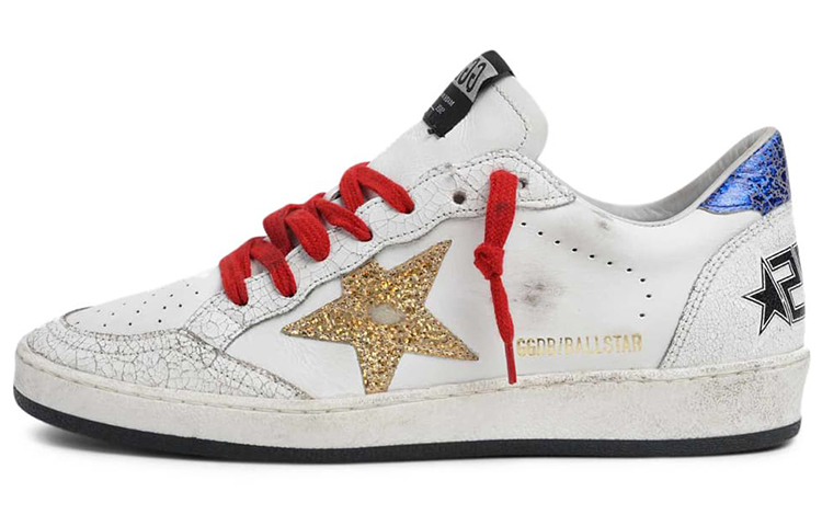(Women) Golden Goose Ball Star 'Distressed White Blue Tail' G36WS592.A72