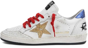 (Women) Golden Goose Ball Star 'Distressed White Blue Tail' G36WS592.A72 (Women) Golden Goose Ball Star 'Distressed White Blue Tail' G36WS592.A72