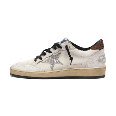 (W) Golden Goose Ball Star 'White Leopard Distressed Sparkle Star'