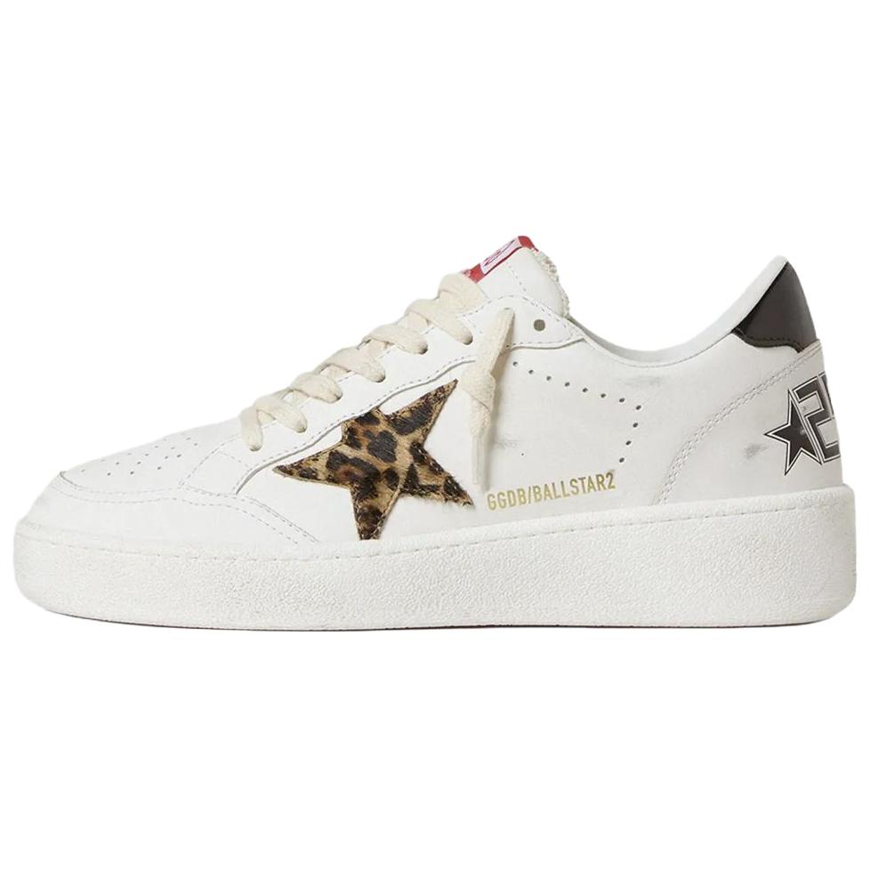 (Women) Golden Goose Ball Star Low-Top Sneakers White Leopard Pony Hair . GWF00804.F007323.10889