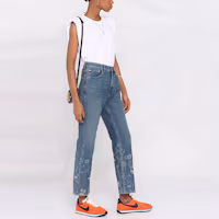 Shop (W) Golden Goose 女款藍色花卉印花九分牛仔褲 GWP00843P00054350100