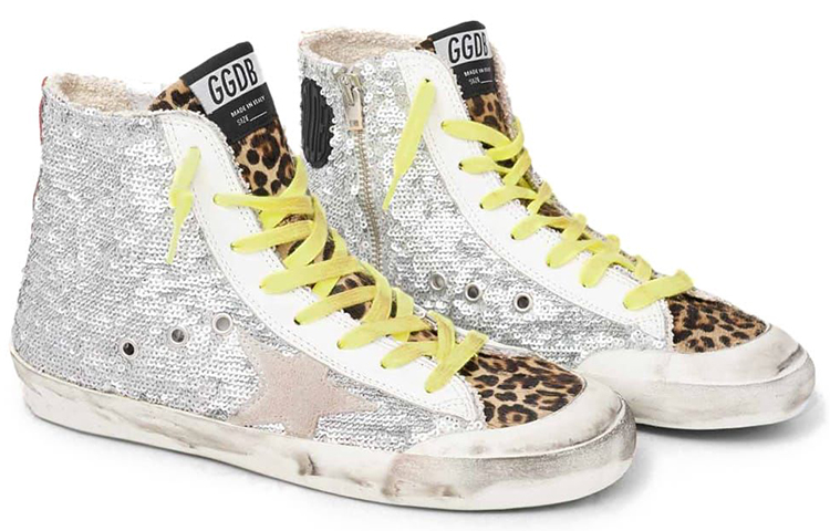Order (W) Golden Goose Francy ''Paillettes Argento con Stampa Leopardo'' G36WS591.C76