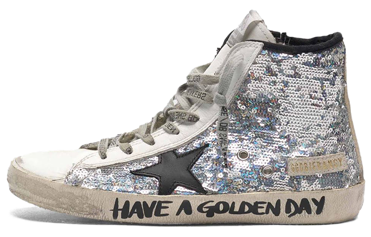 (Women) Golden Goose Francy 'Silver White Glitter Star' G36WS591.C47