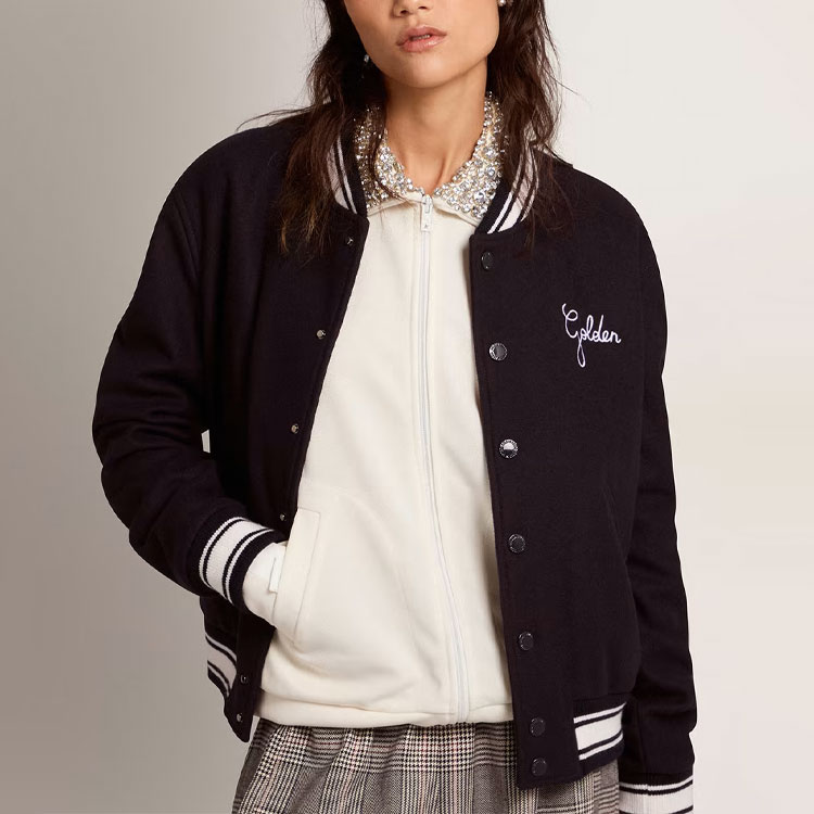 Shop (W) 골든구스 FW22 로고 프린트 버튼 자켓 다크블루. GWP00832P00061850486