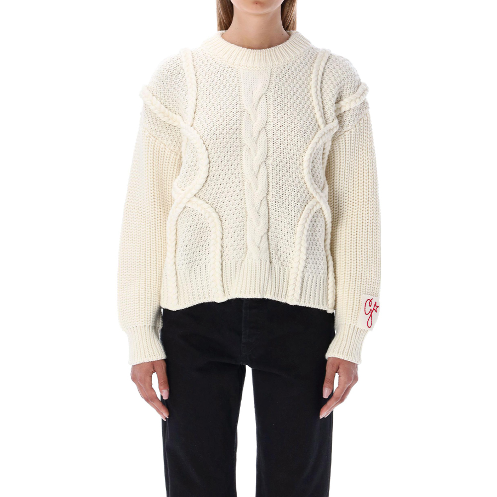 (Women) Golden Goose FW22  Solid Color Crewneck Pullover Sweater Off-White GWP00838P00066410715