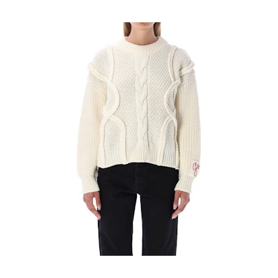 (Women) Golden Goose FW22 Solid Color Crewneck Pullover Sweater Off-White GWP00838P00066410715