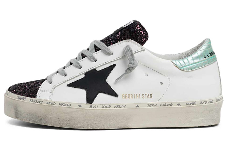 (Women) Golden Goose Hi-Star 'Black Star White Teal Distressed' G36WS945.Q1