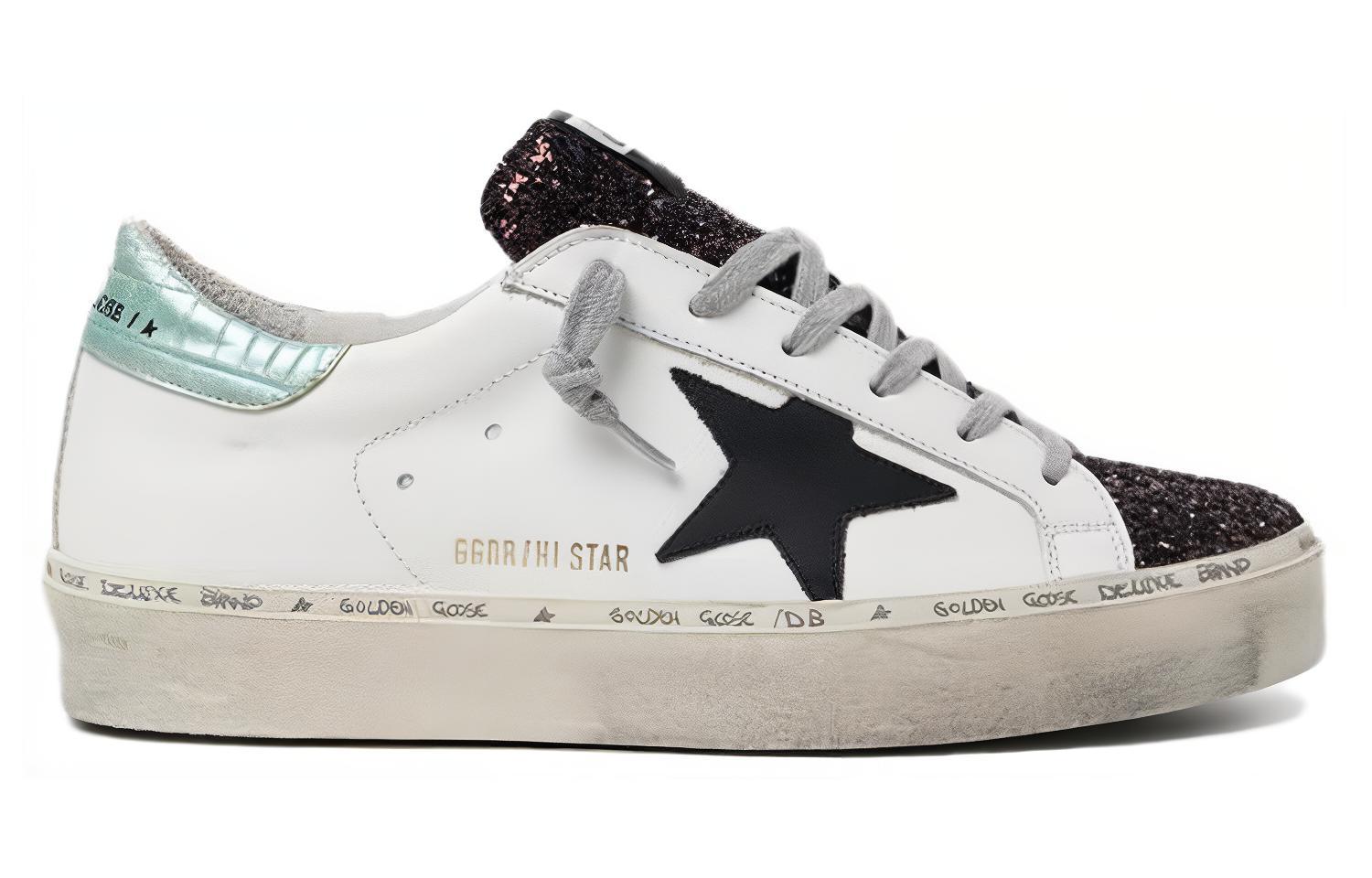 Order 金鵝 Hi-Star 皮革 黑色星星 女款 休閒鞋 白青色閃尾 做舊款
