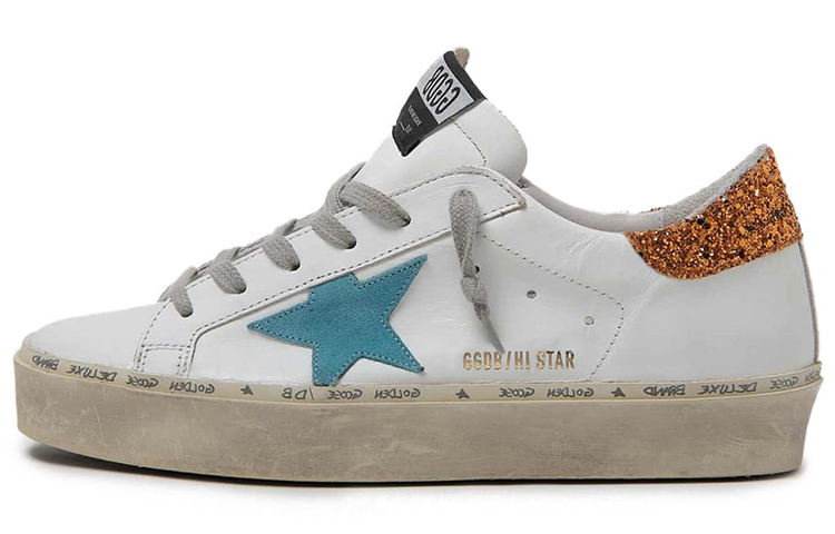 (Women) Golden Goose Hi-Star 'Blue Star Gold Flash Distressed White' G36WS945.Q2