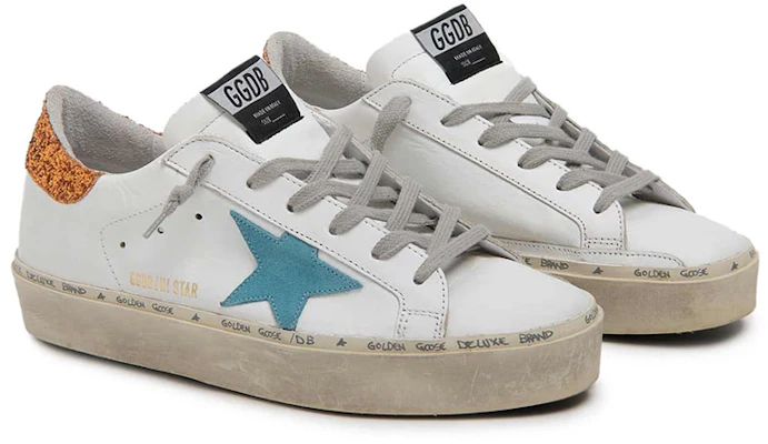 金鵝 Hi-Star 皮革 藍色五芒星 金色閃尾 女款 休閒鞋 白色 做舊款 Lookbook 金鵝 Hi-Star 皮革 藍色五芒星 金色閃尾 女款 休閒鞋 白色 做舊款