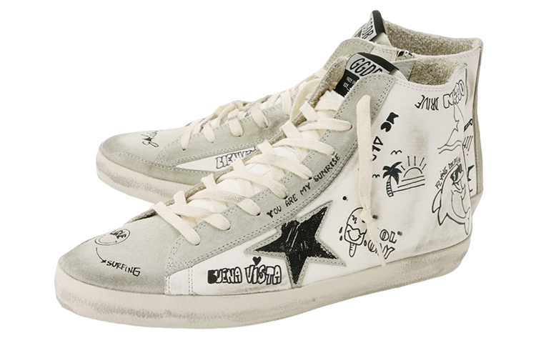 Lookbook 金鵝牌皮革高筒綁帶休閒鞋 女款 白色 仿舊款