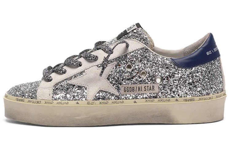 (Women) Golden Goose Hi Star 'Silver Sequins Blue Heel Distressed' G35WS945.K7