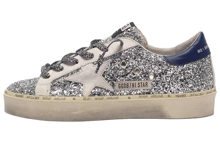 (Women) Golden Goose Hi Star 'Silver Sequins Blue Heel Distressed' G35WS945.K7