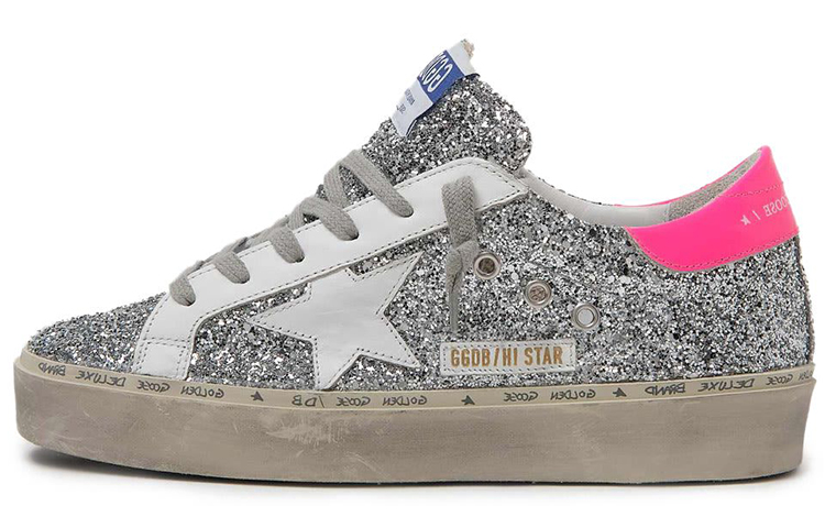 (Women) Golden Goose Hi Star 'Silver Sequins with Pink Heel' G36WS945.R8