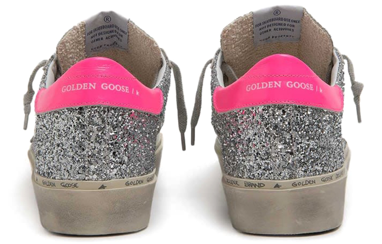 Shop (W) Golden Goose Hi Star 'Lentejuelas Plateadas con Talón Rosa' G36WS945.R8