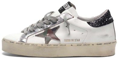 (Women) Golden Goose Hi Star 'White Black Glitter Camo Star Distressed' G36WS945.N9 (Women) Golden Goose Hi Star 'White Black Glitter Camo Star Distressed' G36WS945.N9