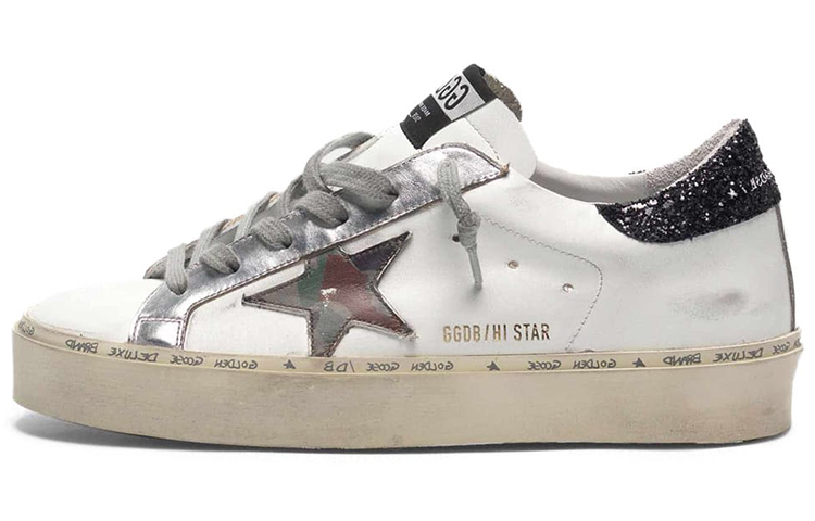 (Women) Golden Goose Hi Star 'White Black Glitter Camo Star Distressed' G36WS945.N9