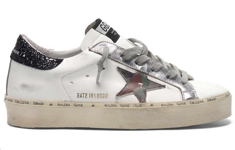 Order (W) Golden Goose Hi Star 'Putih Hitam Glitter Camo Bintang Distressed' G36WS945.N9