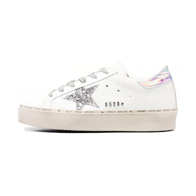 (W) Golden Goose Hi Star White Glitter Star Mirror Heel