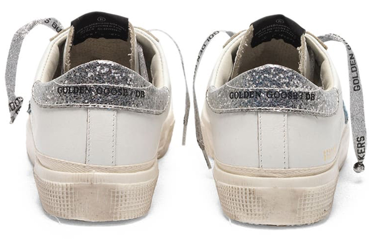 Shop 金鵝 May 皮革 藍印花星星 閃光後跟 女款 休閒鞋 白色 做舊款