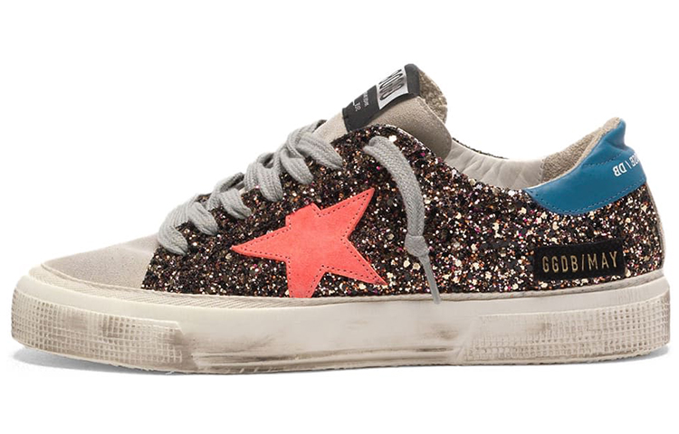 (Women) Golden Goose May 'Red Star Black Sequins with Blue Heel' G35WS127.M2
