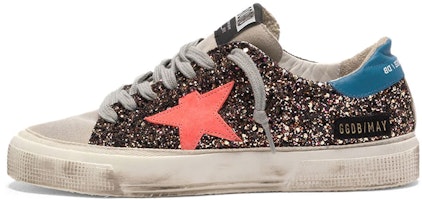 (Women) Golden Goose May 'Red Star Black Sequins with Blue Heel' G35WS127.M2 (Women) Golden Goose May 'Red Star Black Sequins with Blue Heel' G35WS127.M2