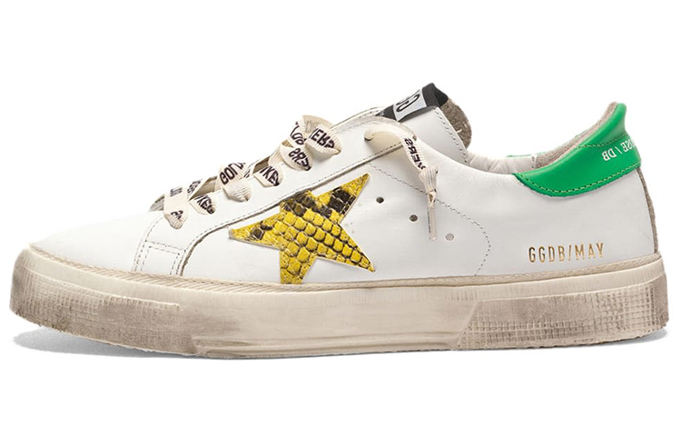 (Women) Golden Goose May 'White Green Tail Snakeskin Star' G35WS127.L6