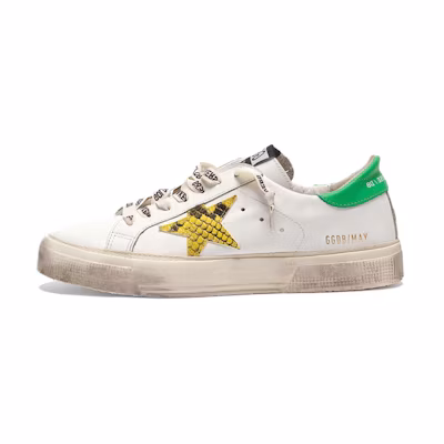 (W) Golden Goose May 'White Green Tail Snakeskin Star'
