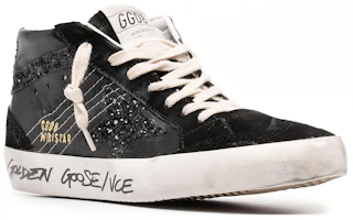 Lookbook 金鵄(Golden Goose)Mid Star 皮革 中筒綁帶 時尚板鞋 女款 黑色 做舊版