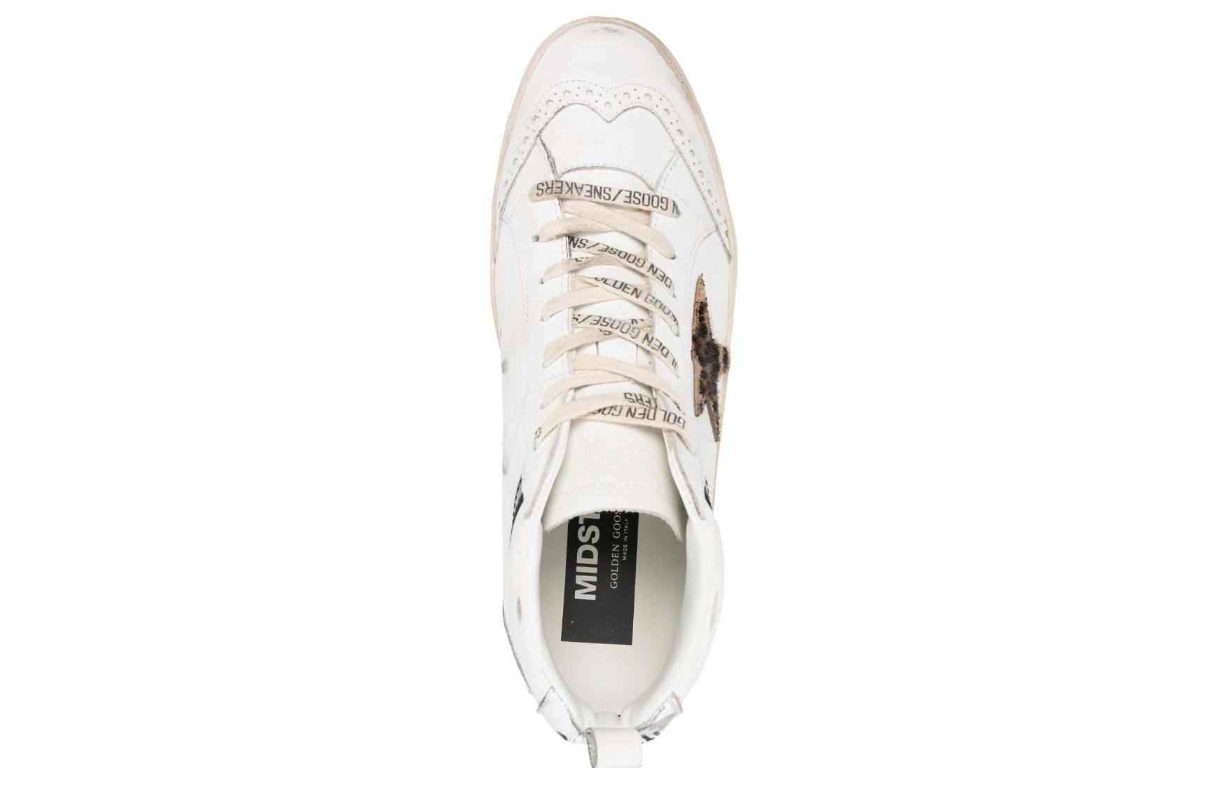 Shop Golden Goose 小牛皮織布 圓頭繫帶 中筒 休閒鞋 女款 白色