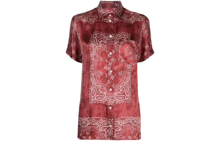 (Women) Golden Goose Red Paisley Short Sleeve Shirt GWP00725P00037340383