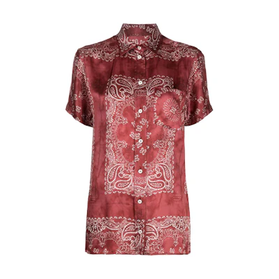 (Women) Golden Goose Red Paisley Short Sleeve Shirt GWP00725P00037340383