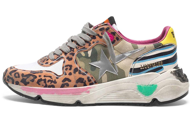 (Women) Golden Goose Running Sole 'Camo Leopard Yellow Heel Distressed' G36WS963.N7