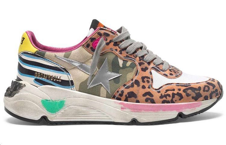 Order (Women) Golden Goose Running Sole 'Camo Leopard Yellow Heel Distressed' G36WS963.N7
