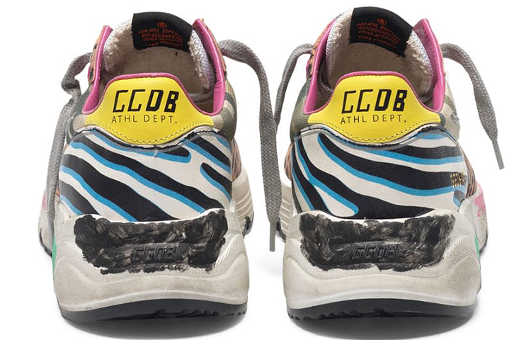 Shop (Women) Golden Goose Running Sole 'Camo Leopard Yellow Heel Distressed' G36WS963.N7