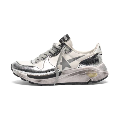 (W) Golden Goose Running Sole 'Silver Distressed White Leather'