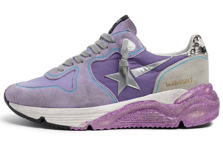 (Women) Golden Goose Running Sole 'Silver Sparkle Star Purple Distressed' G36WS963.N9