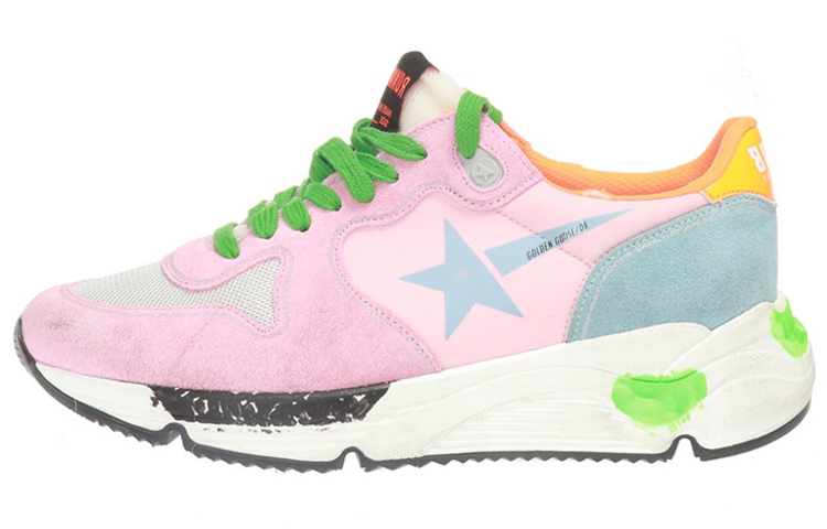 (Women) Golden Goose Running Sole Pink Blue Distressed Low-Top Sneakers. G35WS963.D4