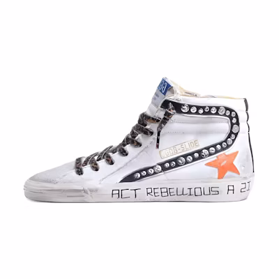 (W) Golden Goose Slide 'Distressed White High-Top'