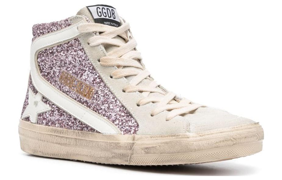 Order Golden Goose Slide 皮革 拉鍊 亮片金蔥 防滑耐磨 高筒 滑板鞋 女款 紫白