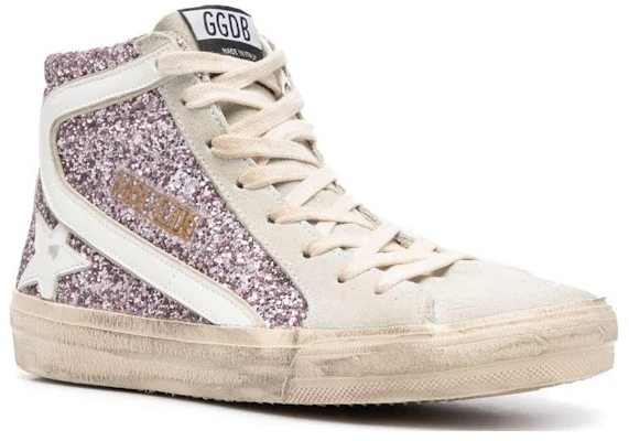 Golden Goose Slide 皮革 拉鍊 亮片金蔥 防滑耐磨 高筒 滑板鞋 女款 紫白 Order Golden Goose Slide 皮革 拉鍊 亮片金蔥 防滑耐磨 高筒 滑板鞋 女款 紫白