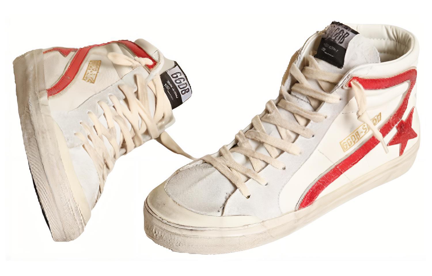 Lookbook Golden Goose Slide 皮革 時尚 高筒 滑板鞋 女款 白紅