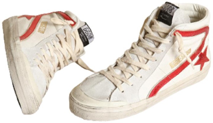 Golden Goose Slide 皮革 時尚 高筒 滑板鞋 女款 白紅 Lookbook Golden Goose Slide 皮革 時尚 高筒 滑板鞋 女款 白紅